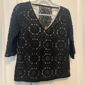 Black lace top. Nude lining. Size XS petite